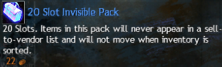 MMOJUGG Guild Wars 2 EU 20 Slot Invisible pack Details View of Item Function and Use